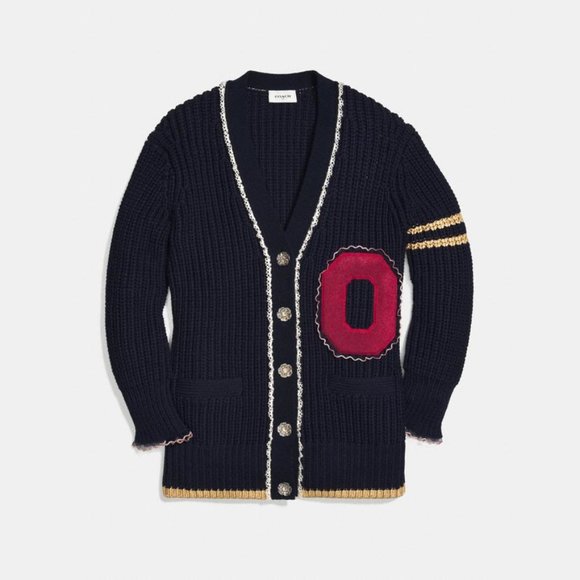 *S* NWT Coach blue varsity patch & ruffle cardigan - Picture 4 of 9